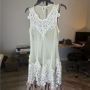Altar'd State Cream and Brown Lace Dress